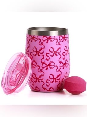 Hi Peach Layne Bow Tumbler & Bath Bomb Gift Set Pink NWT